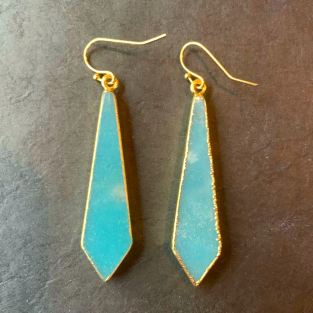 Lucentella Long Green Tianhe Amazonite Tie Teardrop Earring (Gold Plated)